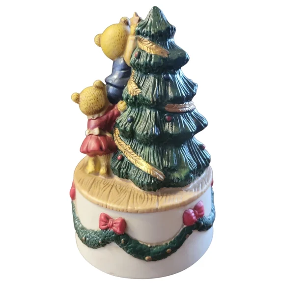 Vtg 96 Bears Decorating Christmas Tree We Wish... Christmas Wind Up Music Box - Picture 11 of 14